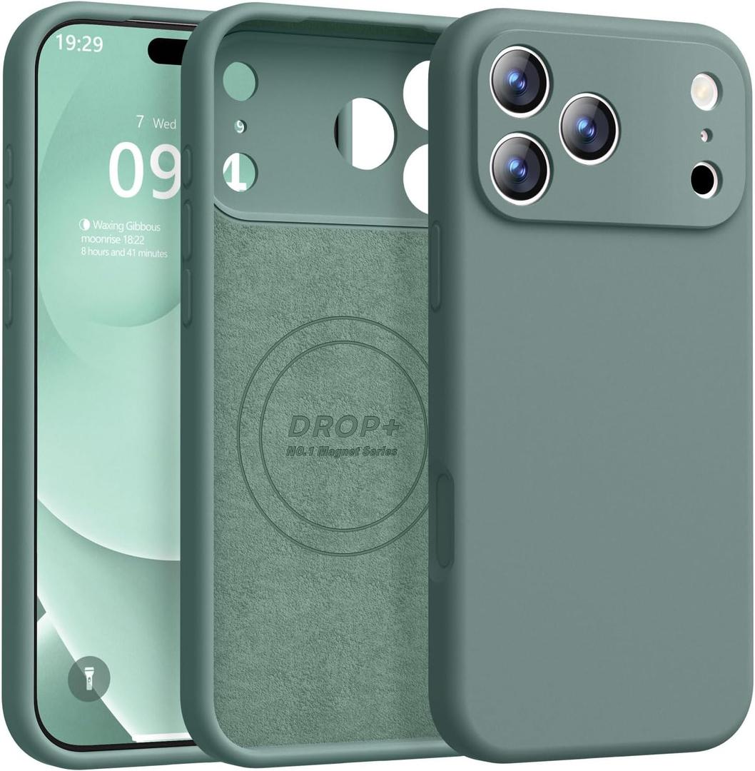 Ktele Magnetic for iPhone 17 Pro Case [Compatible with Magsafe] [Premium Silicone Satin-Smooth Touch] Slim Shockproof Anti-Scratch Microfiber Lining Case, 6.3 inch, Pine Green