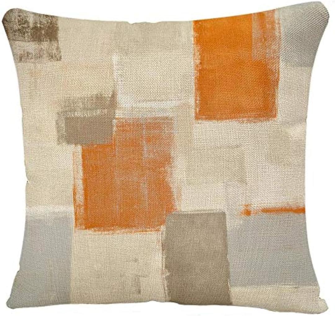 Throw Pillow Covers Pillowcase Contemporary Brown Grey Beige Orange Abstract Painting Gray White Blocks Gallery Modern Home Decor Design Pillow Case for Couch Sofa Bed Chair 15x15 Inch