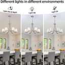 6-Light Brushed Nickel Chandeliers for Dining Room with Frosted Glass 47.2" Adjustable Silver Pendant Ceiling Lighting Rustic Vintage Hanging Lamp for Farmhouse Kitchen Island Dining Table Living Room, Medium-6 Light
