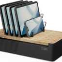 Prosumer's Choice Black Wooden Charging Station Organizer for Multiple Devices - Cable Management Box with 5 Slots and Removable Dividers - Charger Organizer for Phone, Tablet, Home, Office, 12"x6"x7" (Metal & Bamboo Black)