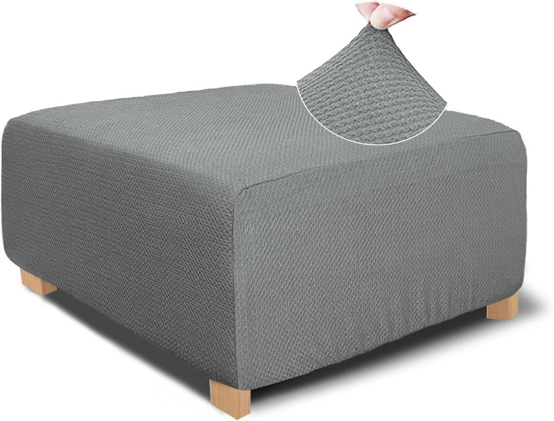 NeColorLife Square Ottoman Cover Jacquard Fabric Ottoman Slipcover Thick Stretchable Footrest Stool Covers for Oversized Square and Rectangle Ottoman,Large Size,Grey