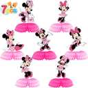 7pcs Minnie Birthday Party Supplies, 7Pcs Honeycomb Centerpieces for Mouse Party Decorations, Double Sided Table Decorations Centerpieces
