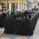 6Ft Black Satin Table Skirt for Rectangle or Round Tables, Wrinkle-Free & Ruffle Pleated Teacher Desk Skirt Sparkly Spandex Table Skirting for Home Office & Kitchen, Trade Shows, Wedding Party Decor