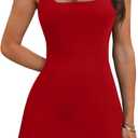 OFEEFAN Athletic Dress for Women Mini U Neck Sleeveless Built in Shorts with Pockets Tennis Golf Graduation (Red) M