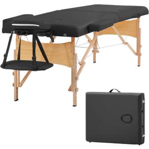 BestMassage Massage Bed Portable Massage Table 2 Folding Lash Bed Height Adjustable 28 Inch Wide Spa Table with Non-Woven Bag for Spa Footmassage Facial CareSpa Tattoo (Black)
