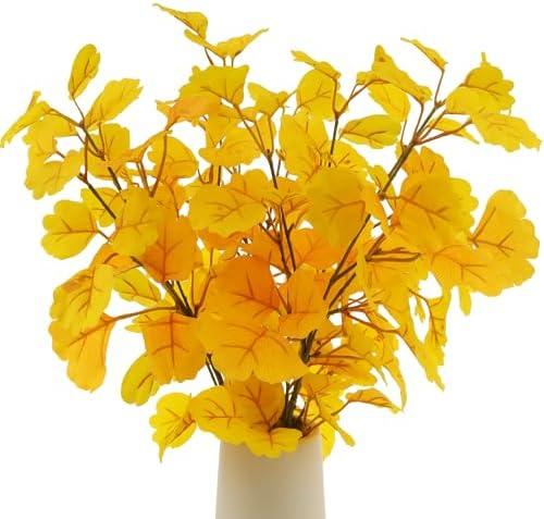 Funzhan 4 Pack Artificial Ginkgo Biloba Stem 29 Inch Long Yellow Leaves Branch Autumn Plant Decor Realistic for Home Vase Filler Wedding Centerpieces Decoration DIY Floral Arrangement