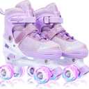 Roller Skates for Girls Kids Child Beginners, Adjustable Light up Wheels Fun Illuminating Purple Pink Skates for Boys Toddlers Patines (Large - (US 3.5-6))