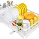 SNTD Dish Drying Rack for Kitchen Counter - Large Dish Rack with Drainboard, Rustproof Dish Drainer with Utensil Holder for Sink, White