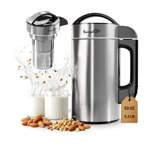304 Stainless Steel Almond Milk Maker Machine (Built-in Filter) 50oz 6-7 Cups Per Batch, 8-IN-1 Cooking Blender Make Plant Based Nut Milk, Soy Oat Milk, Soup & Juice, Automatic Cleaning (Silvery