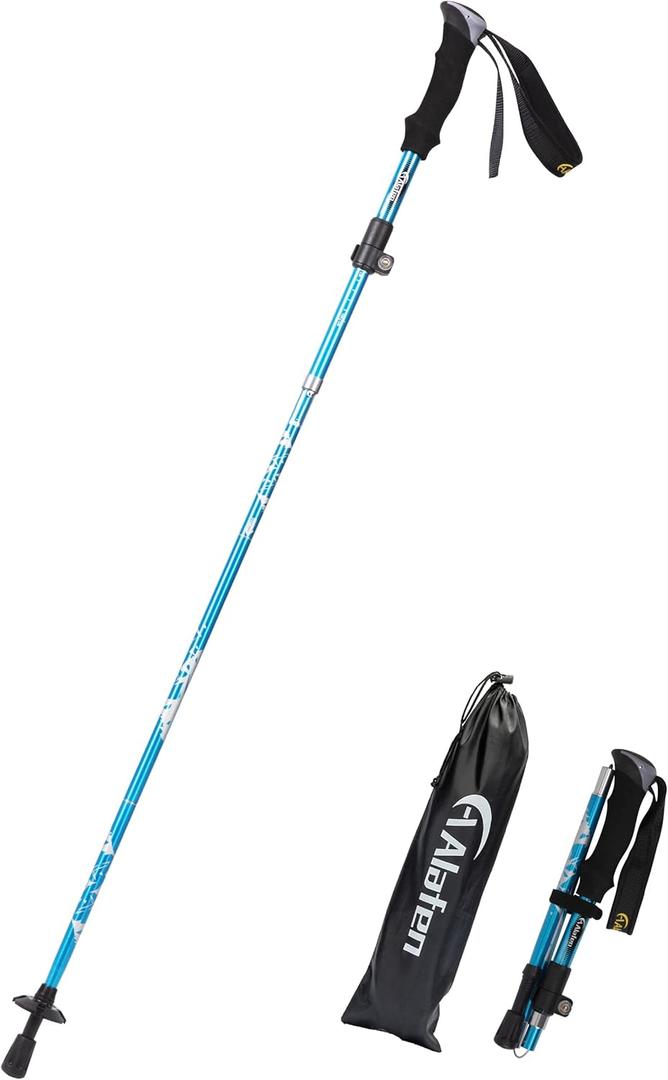 A ALAFEN Lightweight Collapsible Trekking Pole - 7075 Aluminum Adjustable Walking Stick for Hiking & Travel, Foldable Quick-Lock Design, Single Pole for Adults & Seniors (1 PC(1 Pole), Light Blue 95 -110CM)