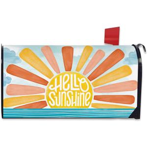 Hello Sunshine Sun Boho Mailbox Cover Magnetic Standard Size 20.5" x 18", Spring Summer Sea Ocean Decorative Post Letter Box Wrap Decor, Bohemian Seasonal Garden Yard Outdoor Decoration