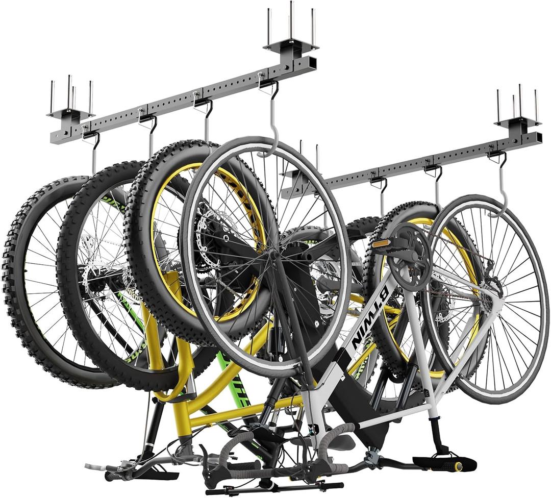 640Lbs Bike Rack Garage Ceiling with 8 Hooks, Bike Hangers for Garage, Ceiling Mount Bicycle Storage, Metal Black 2pcs Set Indoor Use for 8 Bicycles (46")