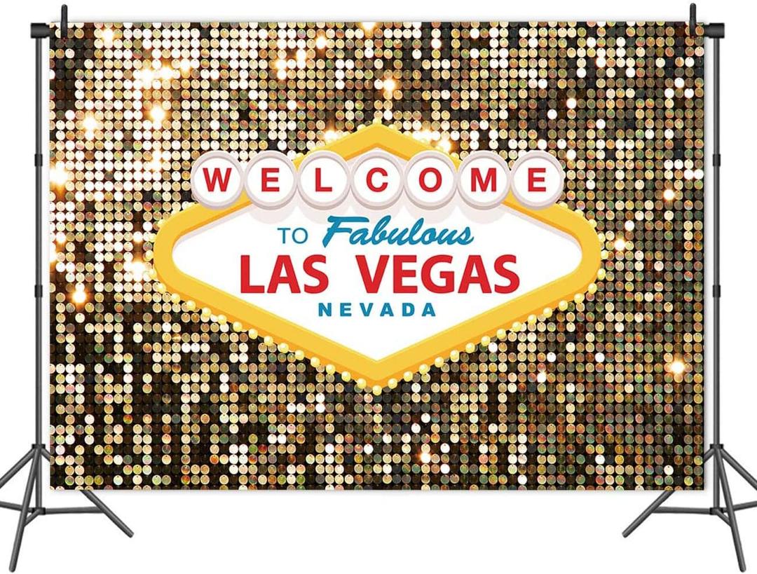 8x6ft Welcome to Las Vegas Backdrop for Photography Casino Night Poker Themed Birthday Party Photo Background Gold Luxury Prom Costume Dress-up Photoshoot Banner