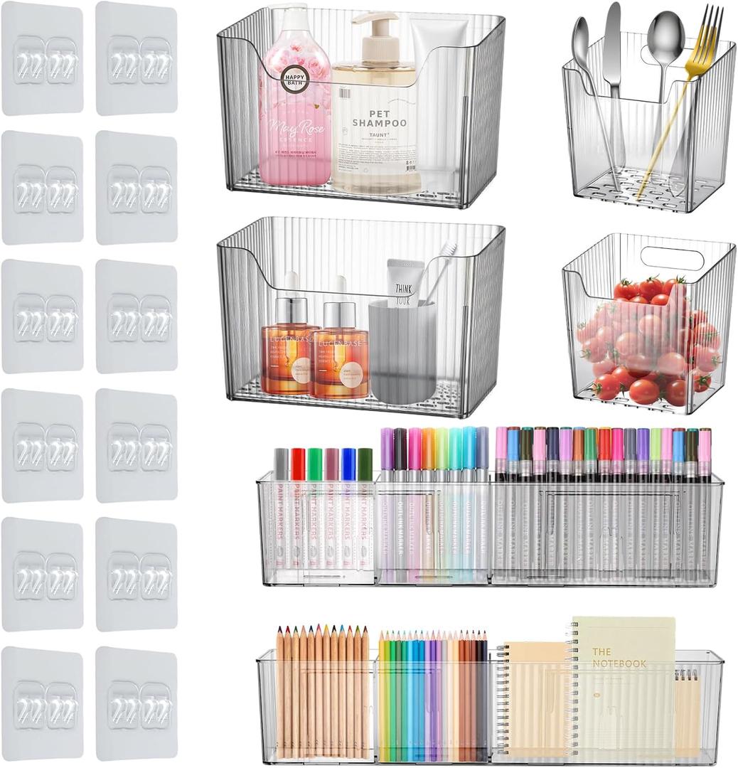 6 Pcs Cabinet Door Organizer,Clear Storage Organizers Bins,Wall Mounted Shower Basket,Inside Cabinet Door Storage,Makeup Organizer,Stackable Organizers Basket for Kitchen Bathroom Cabinets Pantry