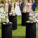 KeyWave Cocktail Table Tablecloth with Skirts - 32x43 Inch Wavy Spandex High Top Cocktail Table Covers, Ruffle Drape Highboy Tablecloth Reusable for Party Wedding Cake Standing Table, Black, 6 Pack