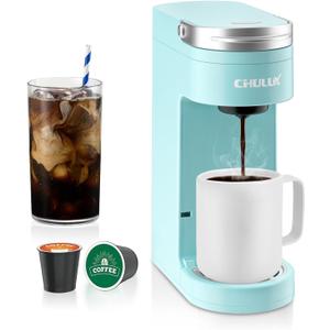 CHULUX Slim Single Serve Coffee Maker, Lightweight K-pod Coffee Machine for Travel & Home, Cyan
