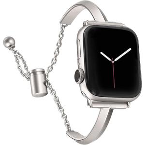 PlusRoc Stainless Steel Band Compatible with Apple Watch Band 38mm 40mm 41mm 42mm 44mm 45mm 46mm 49mm iWatch SE Series 11 10 9 8 7 6 5 4 3 2 1, Slim Versatile Bangle Bracelet for Women (Starlight)