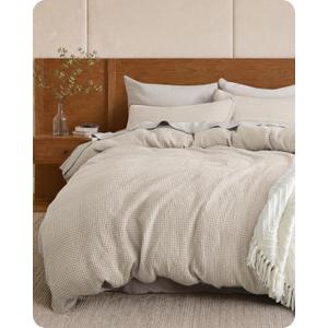 Bedsure PureWoven 100% Cotton Waffle Duvet Cover Set, 3 Pieces, Full, Beige