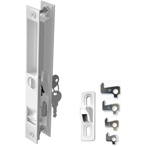 T-HAKEN Sliding Glass Door Handle Set | 6‑5/8″ Hole‑Center, Flush‑Mount Hook Style, Non‑Handed, Fits 1″–1 1/8″ Thick Doors – Keyed (White)