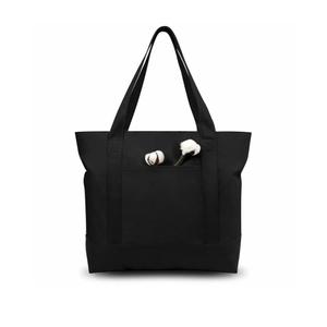 TOPDesign 30-Pack Canvas Tote Bags with an External Pocket, Reusable Grocery Shopping Bags, Top Zipper Closure, Daily Essentials (Black)