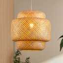 Bamboo Pendant Light - Boho Basket Chandelier Handmade Woven Pendant Light, Natural Wicker Rattan Hanging Chandelier for Kitchen Island Dining Room Living Room Porch, D 16", Large