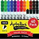 Artellius Dry Erase Markers - Low Odor Ink & Whiteboard Markers - Washable Dry Erase Pens for Kids & Teacher Supplies - School Supply Bulk & Classroom Must Haves - Pack of 40, Assorted Colors