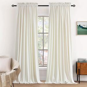 Dchola Ivory White Velvet Curtains for Bedroom Window, Super Soft Vintage Luxury Heavy Drapes, Room Darkening Rod Pocket Curtain for Living Room, W52 by L96 inches, 2 Panels
