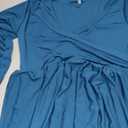 Maternity Dress for Photoshoot Baby Shower Long Sleeve Sweetheart Maxi Gown Flowy Slit Pregnancy Photography (Medium, 114 Spruce Blue)