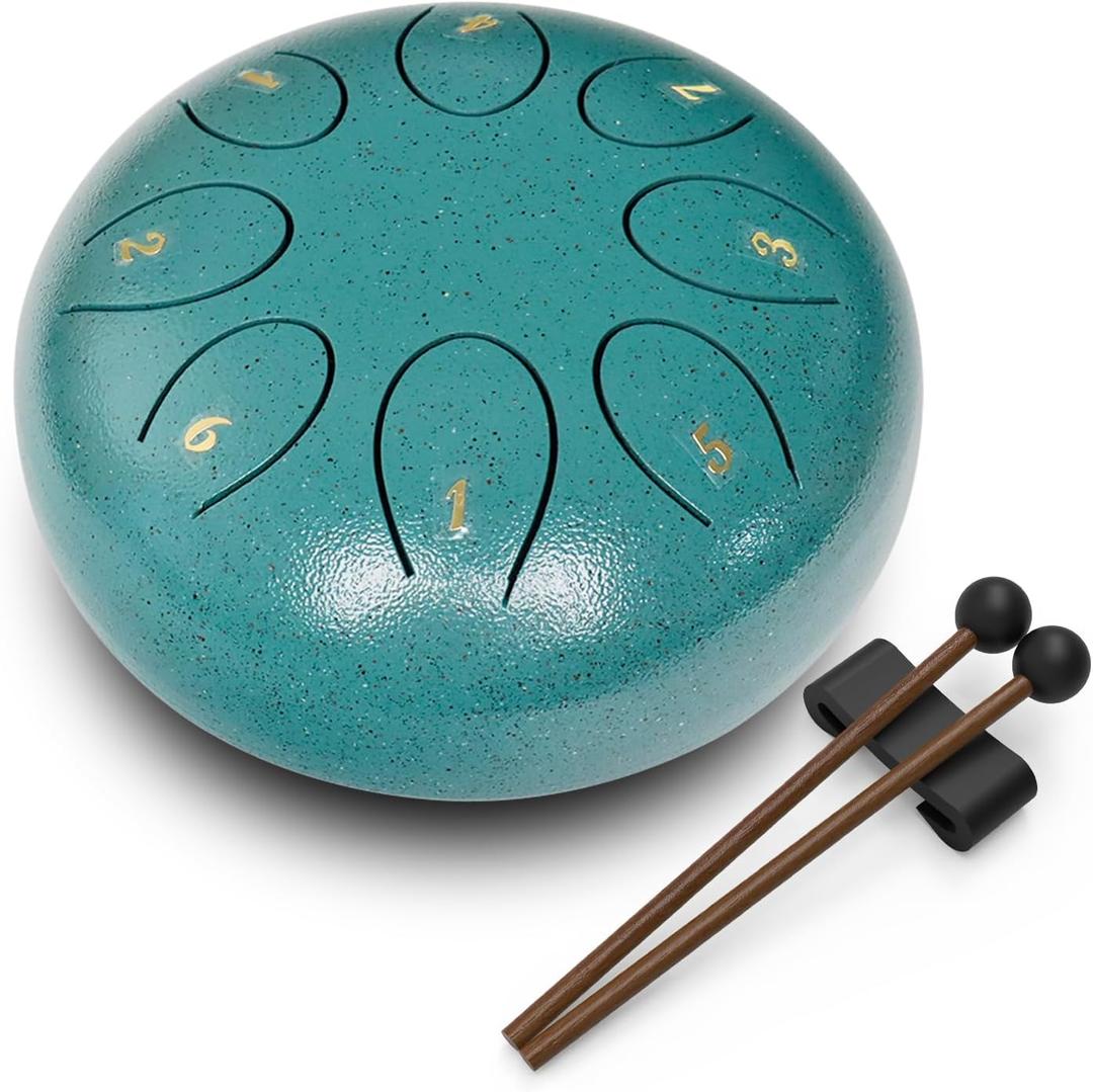 REGIS Steel Tongue Drum 6 Inch 8 Notes, Rain Drum Style Calming Percussion Instrument for Relaxation & Meditation, Musical Gift for Adults & Beginners(Malachite)