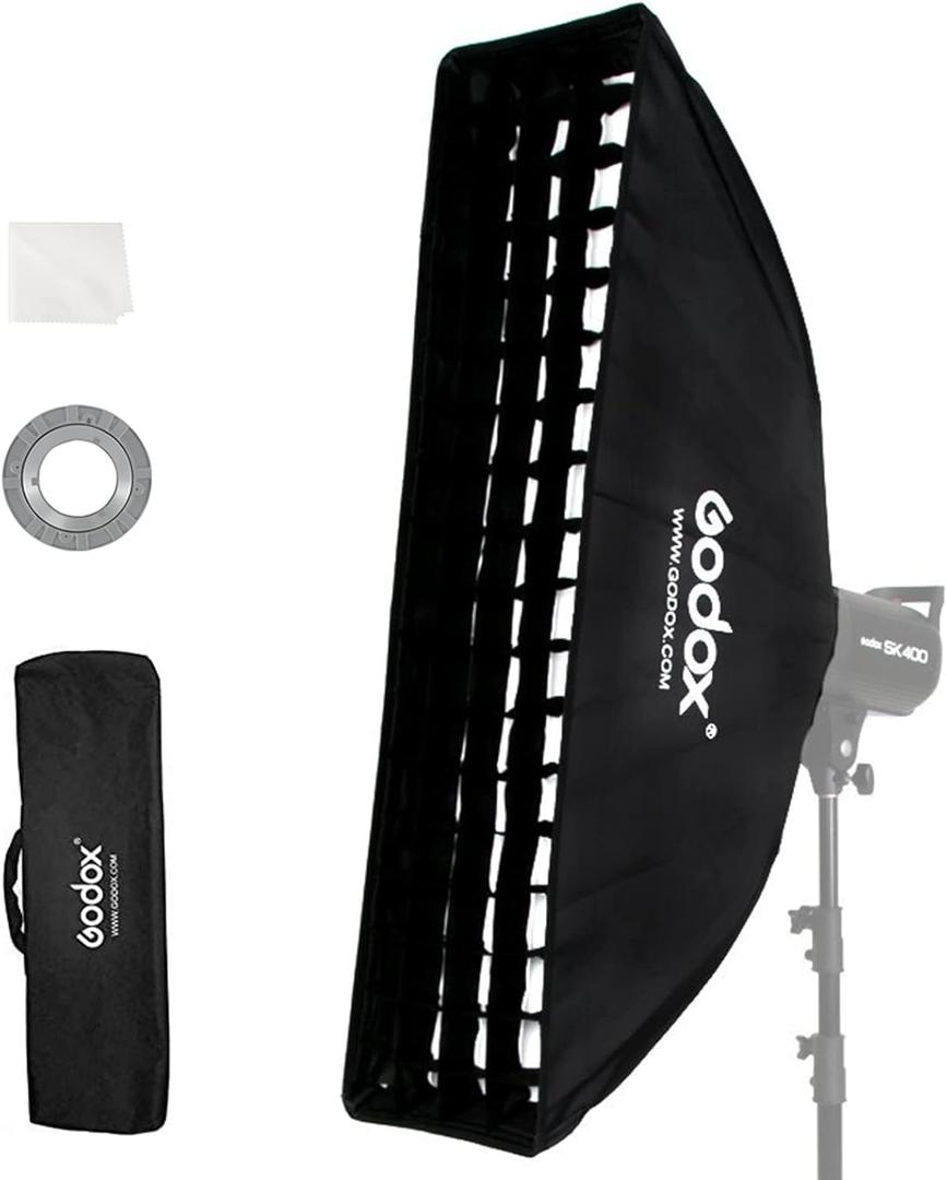 Godox FW22x90CM / 9"x36" Bowens Mount Strip Honeycomb Grid Softbox,Portable Soft Box with Bowens Mount Speedring,Softbox with Grid for Studio Strobe Speedlite Flash Portrait Product Photography