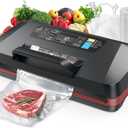 95KPa Vacuum Sealer Machine for Food, Automatic with Dual 12mm Heat Seal, 10-in-1 Modes, Built-in Cutter & Bag Storage, Includes 1 Roll and 10 Pre-Cut Bags (Red)