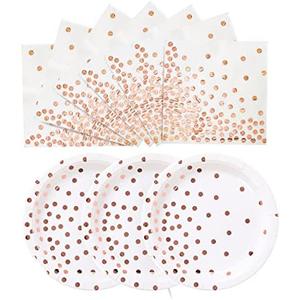 CENLBJ Rose and Gold Paper Plates- 100 Pack- 50 x 9 Paper Plates & 50 x 6.5 Napkins, Blue Plate and Napkins Party Supplies for Baby Shower,Birthdays Receptions and All Occasions