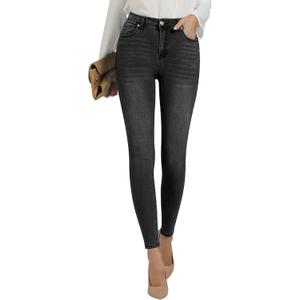 GRAPENT Skinny Jeans for Women High Waist Stretchy Classic High Rise Slimming Jeggings Denim Trousers Pants (Large, Washed Black)