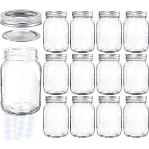 KAMOTA Mason Jars 18 oz With Regular Lids and Bands, Ideal for Jam, Honey, Wedding Favors, Shower Favors, Baby Foods, DIY Spice Jars, 12 PACK, 20 Whiteboard Labels Included