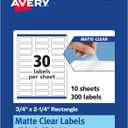 Avery Matte Clear Rectangle Labels, Sure Feed Technology, 0.75" x 2.25", 300 Matte Clear Labels, Print-To-The-Edge, Laser/Inkjet Printable