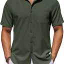 COOFANDY Mens Button Down Shirts Short Sleeve Stain Shield Dress Shirts Business Casual Shirt with Pocket (Medium, Olive Green)