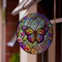 Butterfly Stained Glass Window Hanging,20cm/7.87inch Hand-Painted Sun Catcher Garden Hangings for Doors Home Christmas Mother's Day, Valentine's Day Ornaments Festival Gift (A Style)