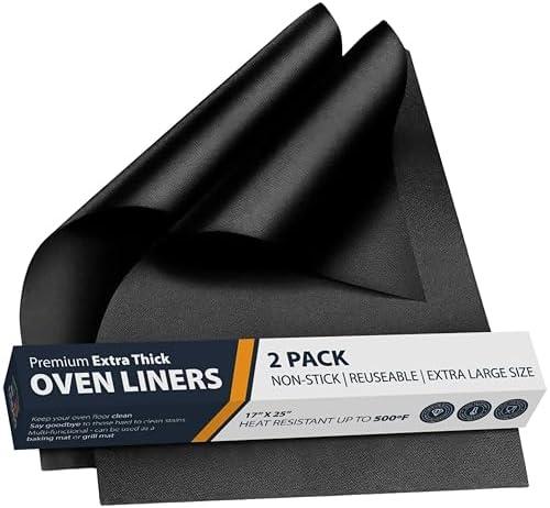 Oven Liners for Bottom of Oven - 2 Pack Large Heavy Duty Mats, 17”x25” Non-Stick Reusable Liner for Electric, Gas, Toaster Ovens, Grills - BPA & PFOA Free Kitchen Accessory to Keep Oven Clean (Black)