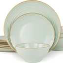 Famiware Jupiter Dinnerware Set, Plates and Bowls Dish Sets for 4 (12 Pieces), Microwave and Dishwasher Safe Stoneware Tableware, Chip and Scratch Resistant, Light Green