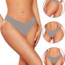 Seamless Thongs - No Show Underwear Pack - Breathable Panties for Women - Colorful 6 Thongs (Blue, L)
