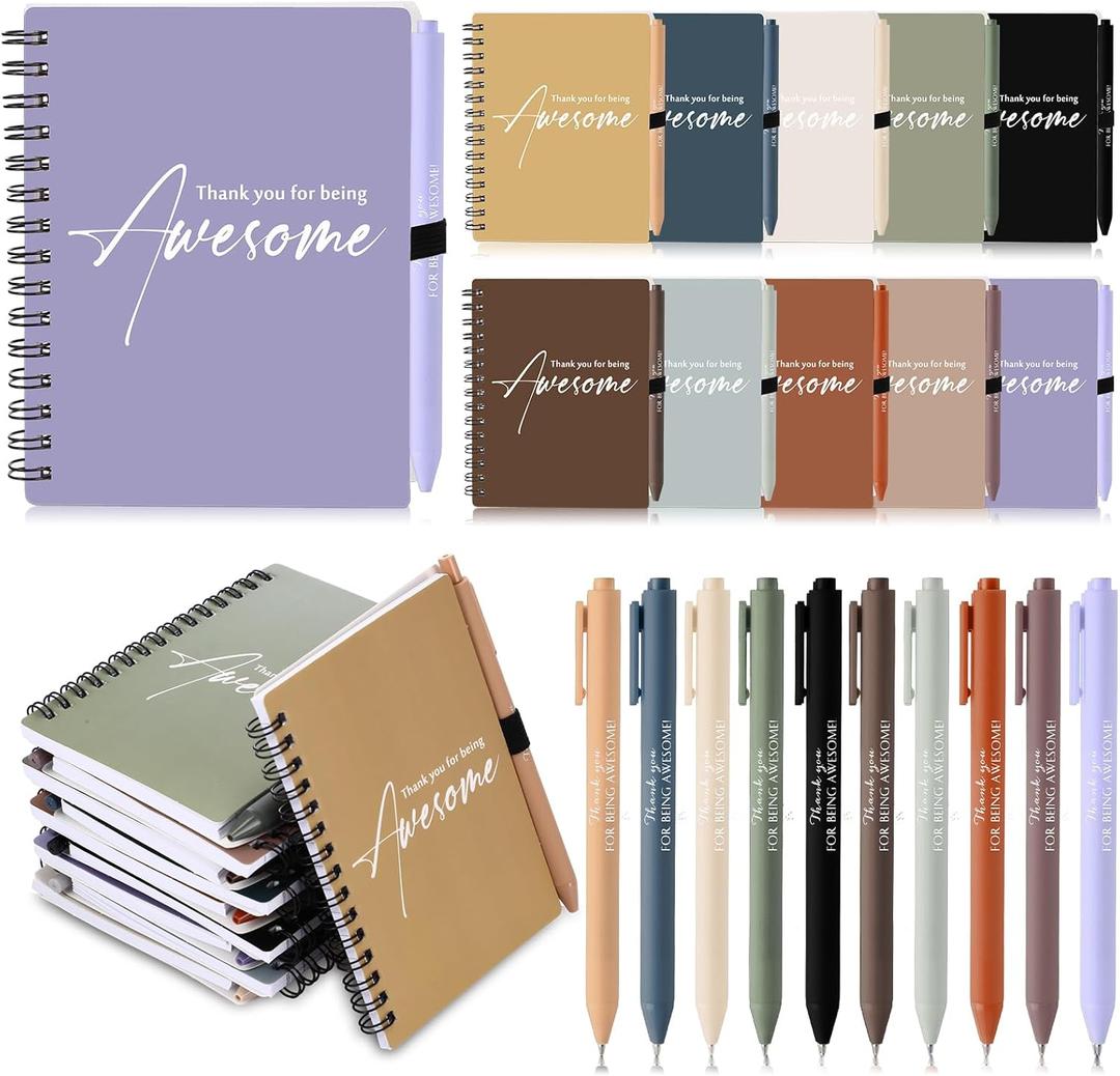 Honoson Spiral Notebook Sets Bulk Thank You Gift for Employee Appreciation Inspirational Journal Thank You for Being Awesome Notepads with Bamboo Pen for Teacher Nurse, (Vivid Morandi Color,50 Sets)