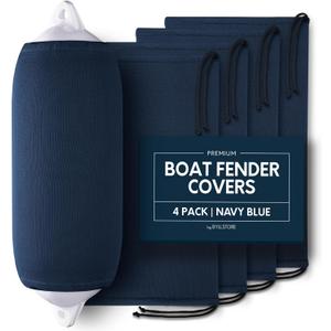 Boat Fender Covers  | Black & Navy Blue | 1, 2 & 4-Pack | Polyester (4-Pack, Navy Blue, 10″ x 26″)