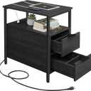 VASAGLE Side End Table with Charging Station, Slim Nightstand with Storage, 23.6"D x 11.8"W