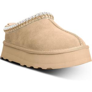 Women's Platform Mini Boots Slippers for Women Indoor Slippers Slip on Fur Fleece Lined Suede Short Ankle Boots (8, Beige)