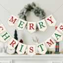 Whaline 2Pcs Christmas Burlap Banner Felt Merry Christmas Banner Red Green White Xmas Bunting Garland Pre-Assembled Celebration Hanging Decorations for Home Party Supplies