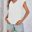 Cicy Bell Womens Summer Cap Sleeve T Shirts Casual V Neck Tops Loose Fit Basic Tees (White, L)