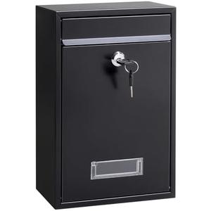 Locking Mailboxes Wall Mounted Vertical – Jssmst Key Lock Drop Mail Box Medium Capacity Galvanized Steel Cover Rust-Proof Metal Post Box, 12.6 x 8.5 x 3.4 Inch, Black, SM-0601L