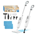 Steam Mop All-in-one Multi-Functional Powerful Steam Cleaner, Handheld Detachable Floor Steamer with 2 Steam Level, 380ML Water Tank & 23FT Power Cord for Whole Home Use（White