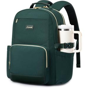 LOVEVOOK Laptop Backpack for Women with Pouch Pocket for Large Capacity Cup,17 Inch Laptop Computer Bag Travel Backpack Purse,Waterproof Work Business Backpack College Teacher Bags,Dark Green