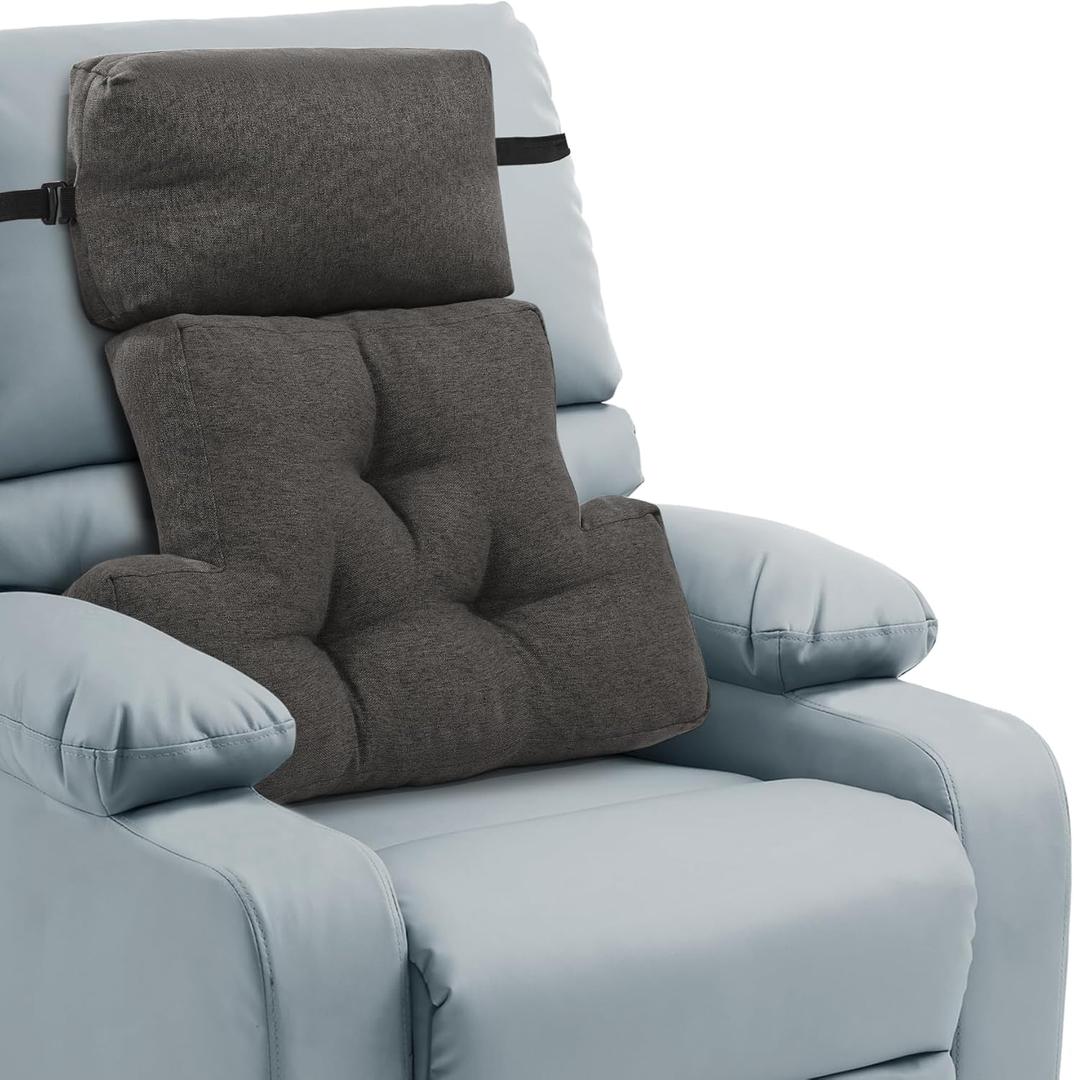ROYALAY 2 Pcs Neck Pillow Lumbar Support for Recliner, Back Pillow for Chair with Adjustable Headrest Pillow, Back Rest Pillow for Office Chairs, Recliners,Sofa, Couch, Brown